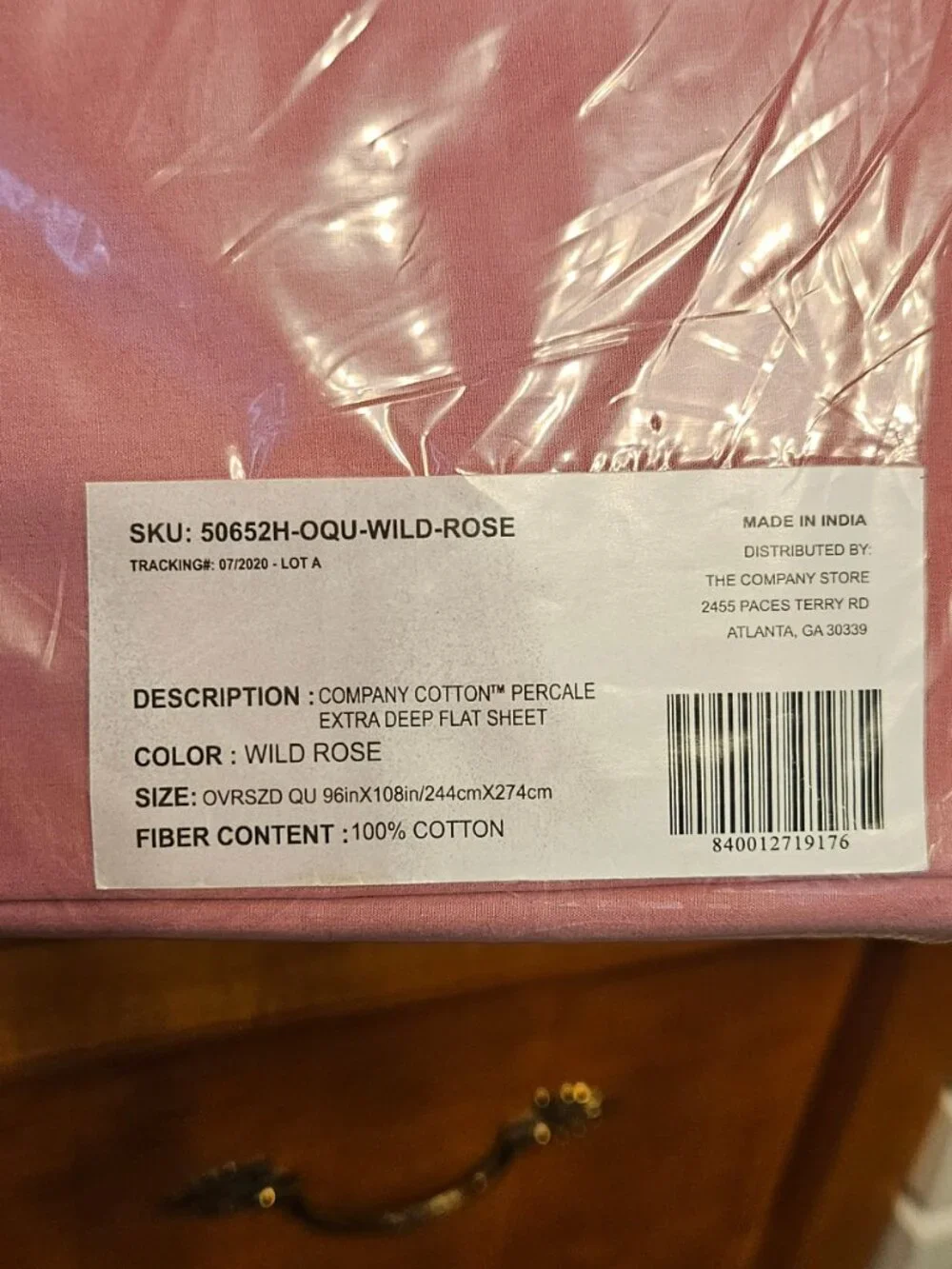 Company Store Queen 100% Cotton Percale Extra Deep Flat Sheet 96x108